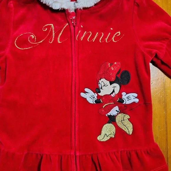 Disney Minnie Mouse Red Velvet‎ Ruffle Hooded Jacket 3T Christmas Holiday - Picture 4 of 13